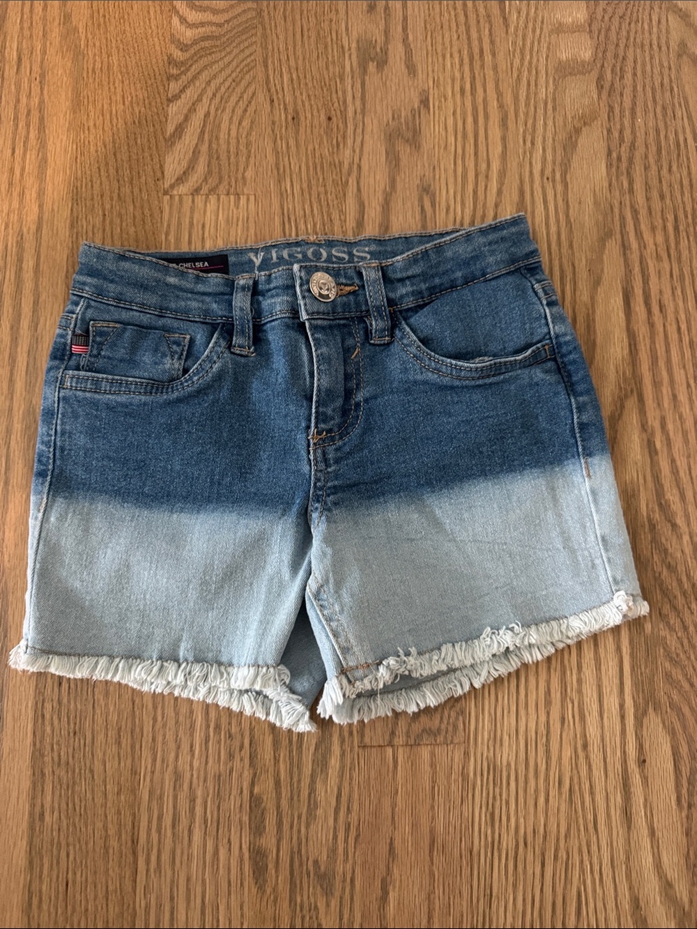 Vigoss Two-Tone Blue Ombre Frayed Denim Shorts